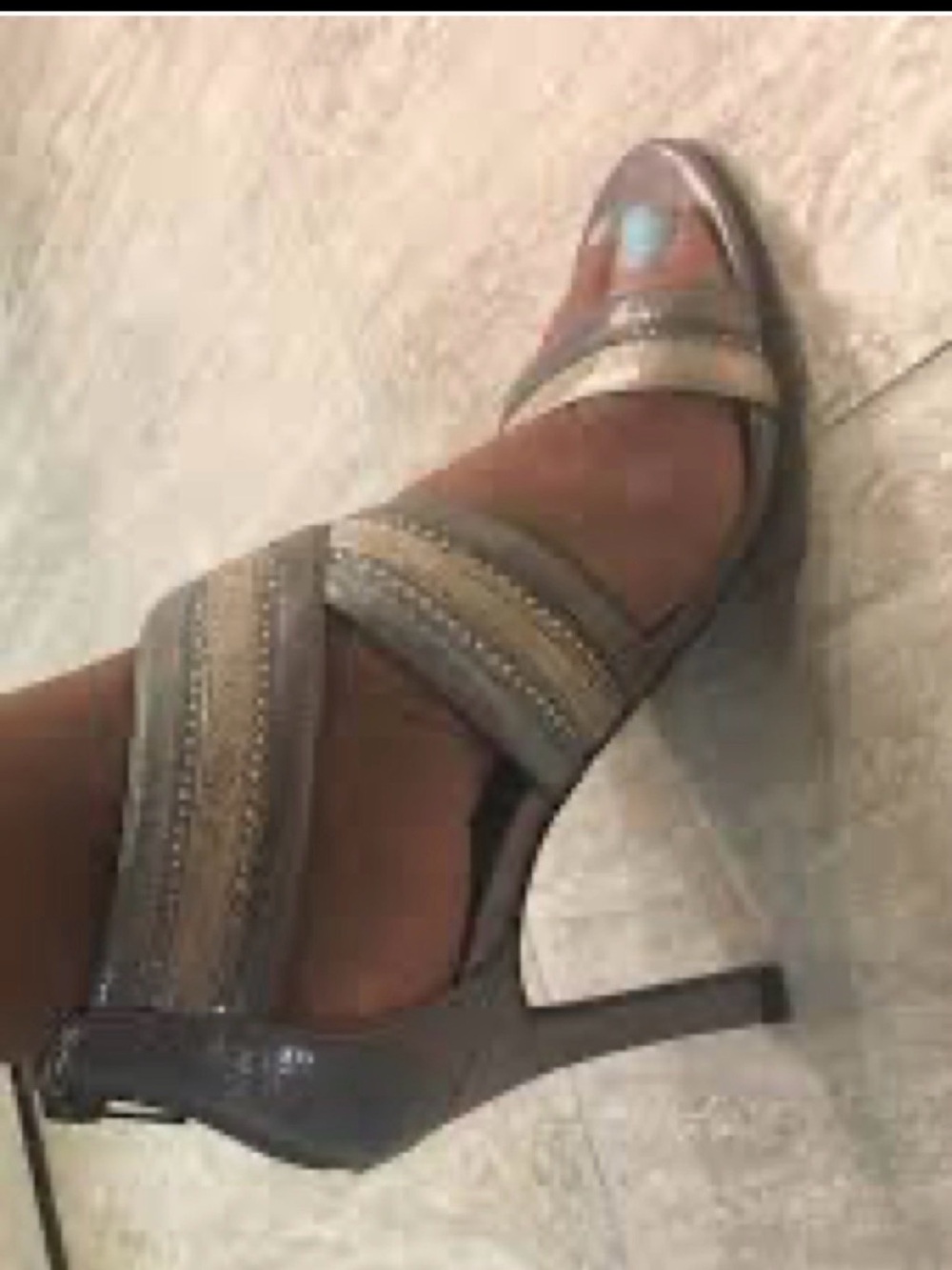 Elegant Gray and Cream Crisscross High Heel Sandal